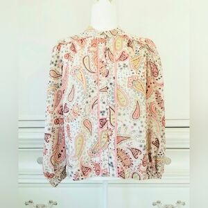 Fate Paisley Long Balloon Sleeve Button Front Top Womens Medium